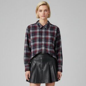 Unisex Plaid Button-Up Shirt Soft Flannel-Like Cotton Blend L/G